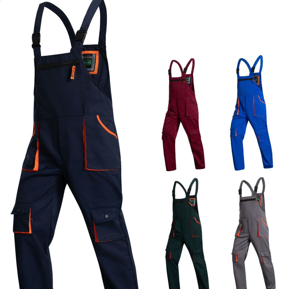 Bib Overalls Mens Work Clothes Plus Size Protective Coveralls Strap Jumpsuit Multi Pockets Uniform Work Dungarees Cargo Pants 240506
