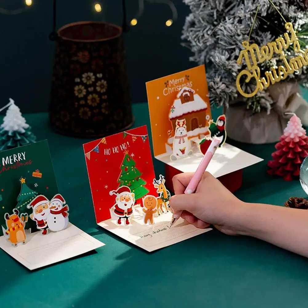 5 Kinds 3D Christmas Stereo Greeting Cards Thanksgiving Holiday Blessings DIY Christmas Blank Cards With Envelopes H251210