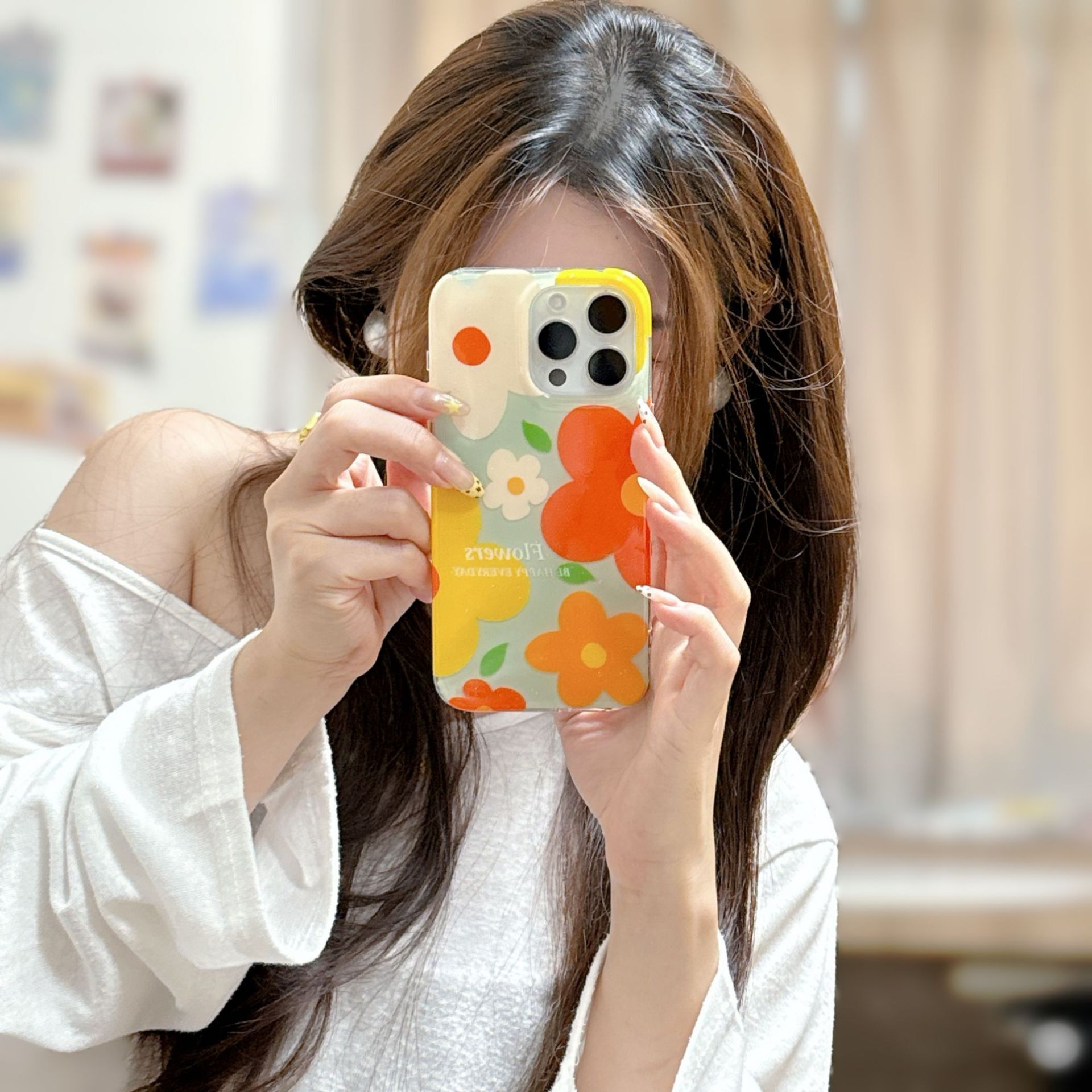 ins Oil Painting Colorful Flowers 17promax Compatible with iPhone16 Apple 15pro Glitter Phone Case 14 Shockproof