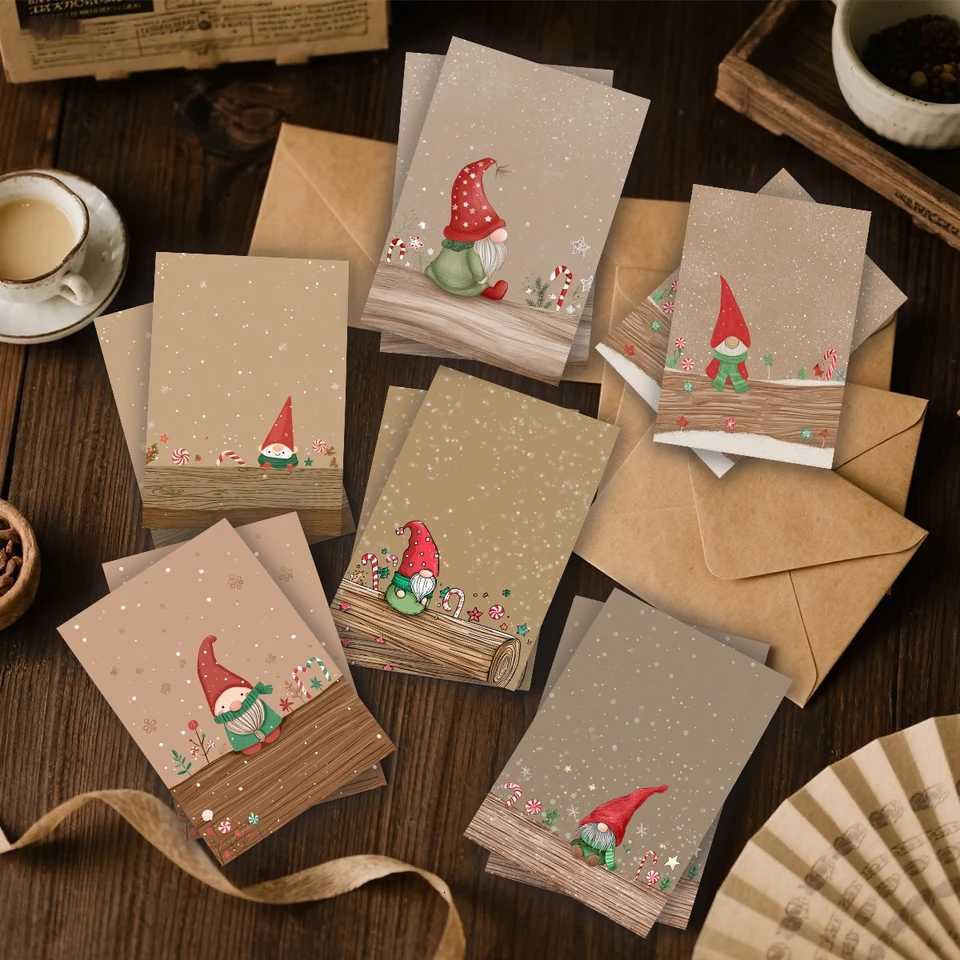 12pcs 6 envelopes 6 cards /24pcs 12 envelopes 12 cards Christmas greeting cards featuring wearing a red hat postcard H251210