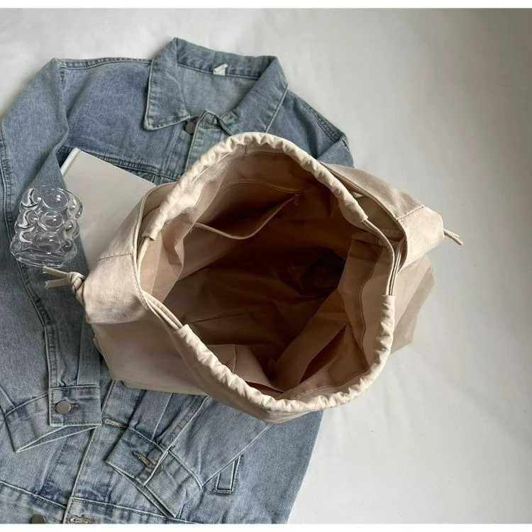 New Drstring Tote Versatile Solid Color Canvas Casual Crossbody Bags Cmuting Shoder Bag Y251209