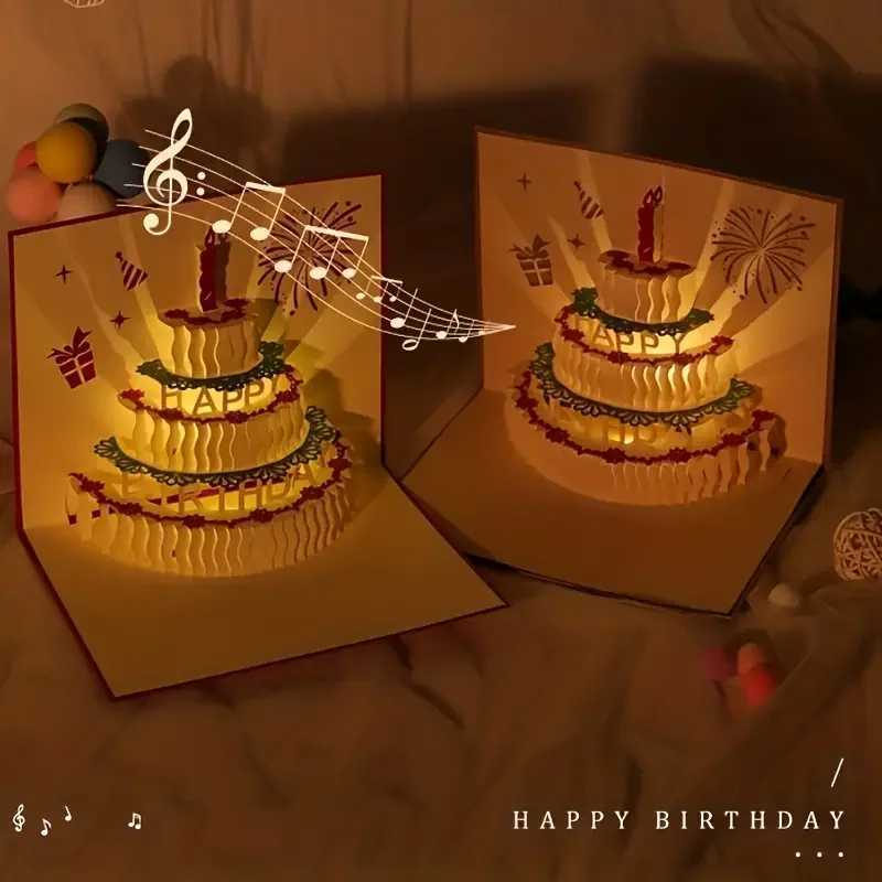 sical Birthday Greeting Cards 3D Up Gift Card with Led sic Gift Cards with Envelope Wedding Decorations for Tables H251210