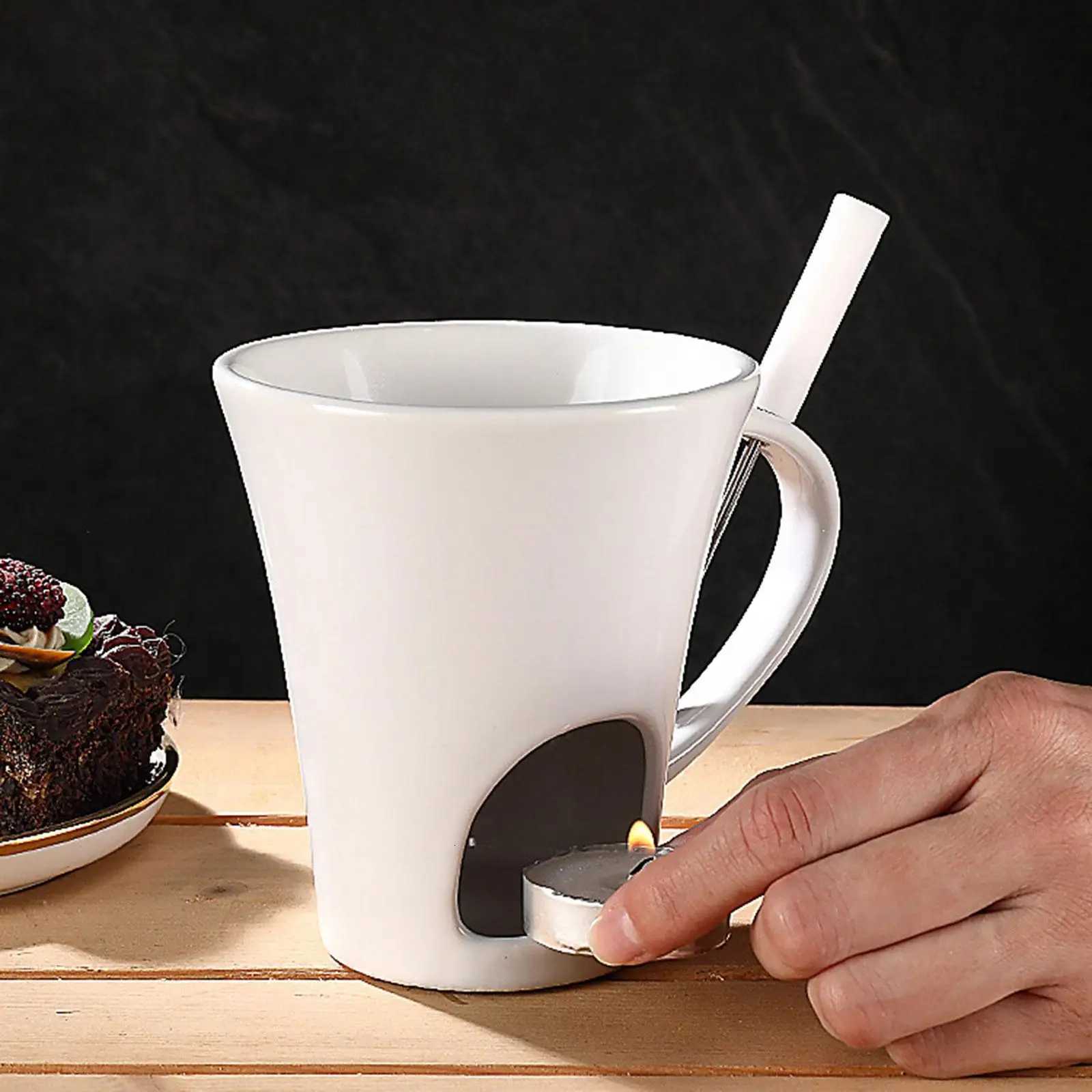 Chocolate Fondue Mug Set with fork and candle Mini Fondue Pots Cheese Ice Cream Fondue Maker Kit Butter Melter Cup Small Warmer C251210