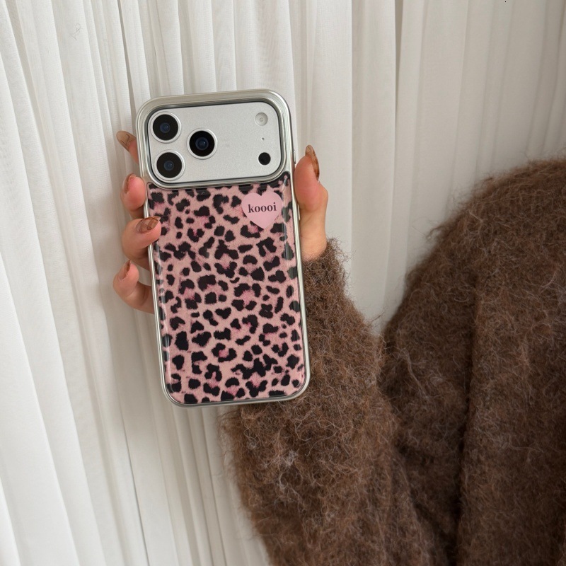 Japanese and Korean Pink Black Panther Pattern Silver Edge Epoxy 16 Compatible with Apple 17 Pro Max Phone Case iPhone 15 High-end Feel 14