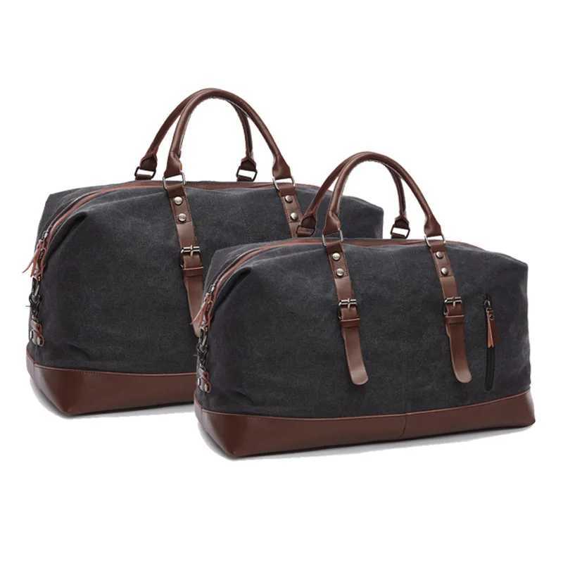 Canvas Leather Men Travel Bags Carry Lage Bags Men Duffel Bags Travel Tote Large Weekend Bag Overnight Y251209