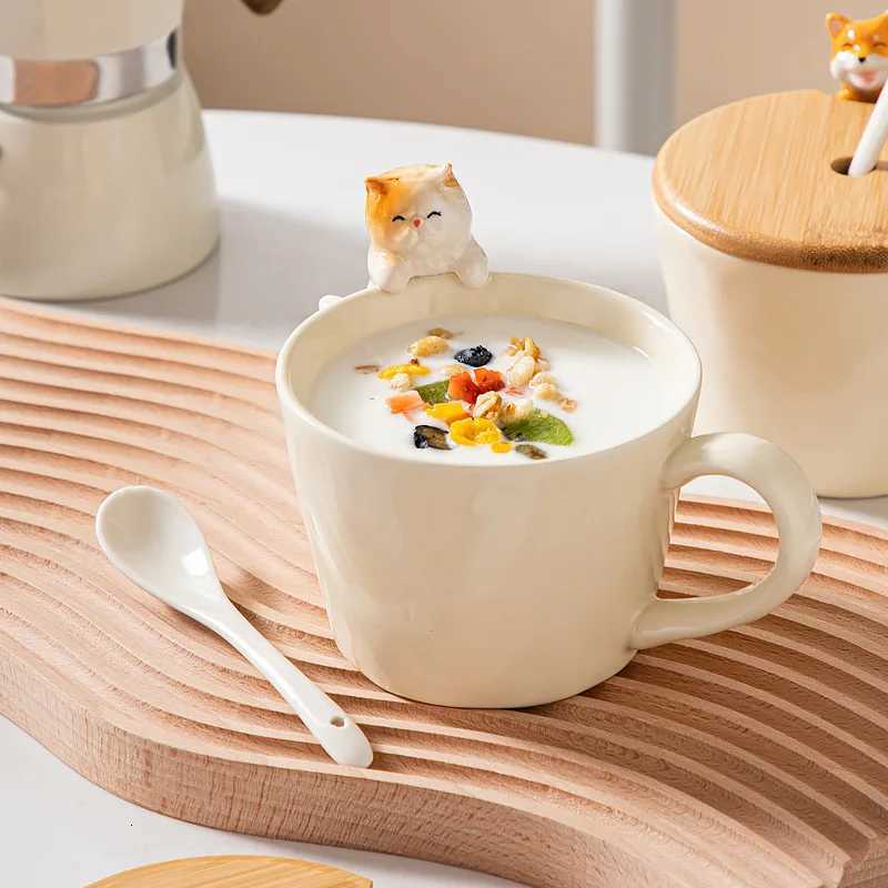 Tea Dog Cat 3D Shaped Cup Cartoon Ceramic with Cover Cute Mug Coffee Cups Birthday Gift Dessert Milk Mugs Home Decoration Couple C251210