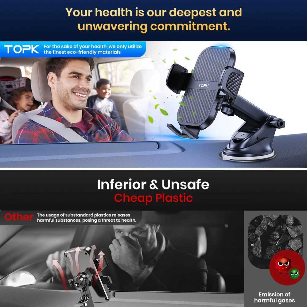 TOPK Universal Car Phone Holder 360Rotation Cell Phone Car Mount Stand for Air Vent Dashboard Windshield Suction for iPhones C251210