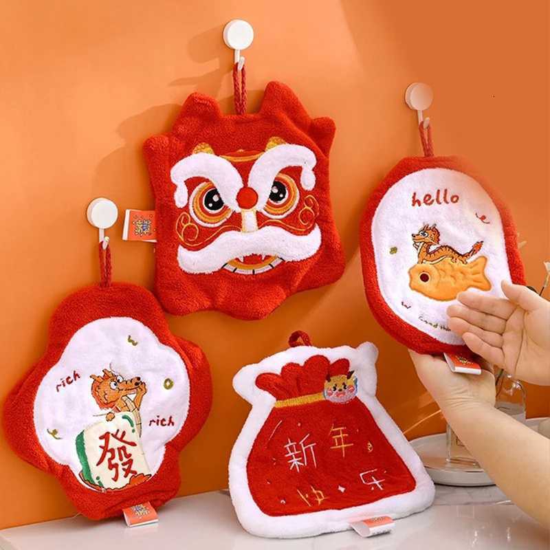 Coral Fleece Soft Hand Towel Bathroom Hanging Washing Hand Towels Handkerchief Rag Spring Festival Fortune Souvenirs Gifts C251210