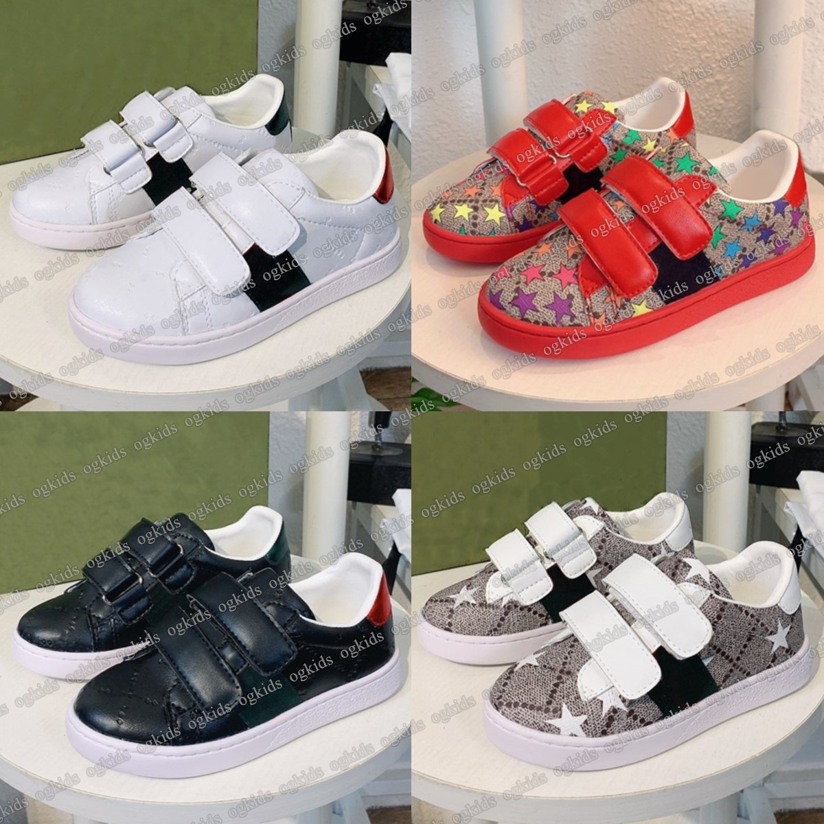 Designer kids Shoes Casual Sneakers boys girls White Flat Leather shoe Green Red black white brown chirdren sport trainers