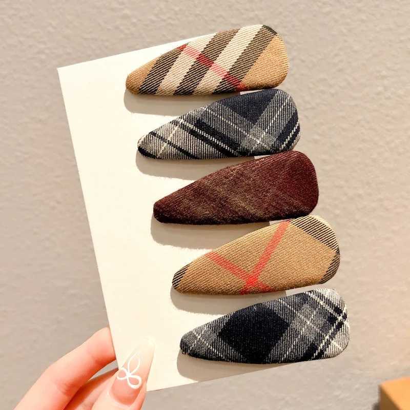 Khaki Plaid Fabric Hair Clips Hair Accories Pinzas Para El Cabello Fashionable Side Bangs Clip Versatile Hair Accory Y251210