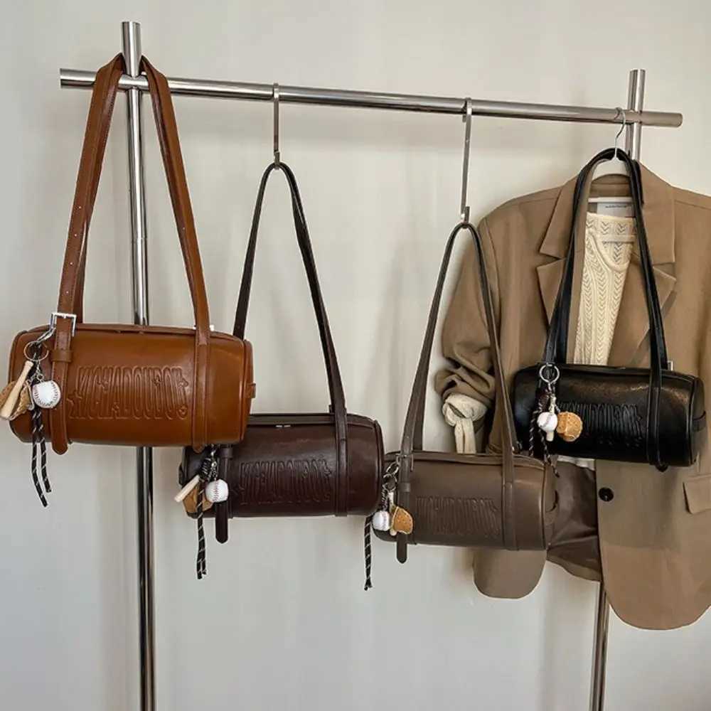 Luxury Cylinder Shaped Shoder Bag Solid Color Mtifunctial Crossbody Bag With Pendant Underarm Handbag Y251209