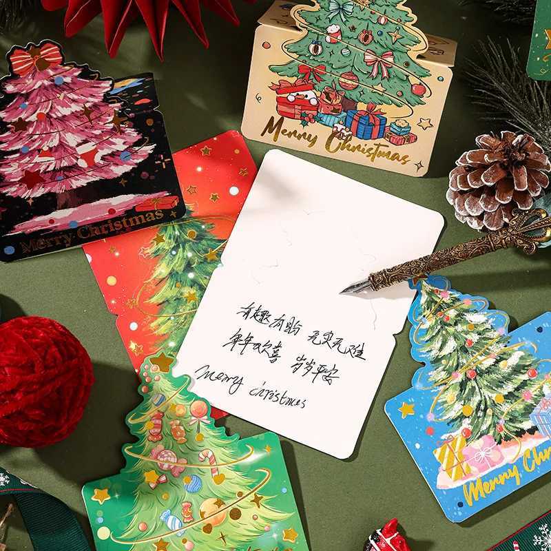 10pcs/set Christmas Tree Greeting Cards with Gold Foil Small Message Cards for Flower Shops Bakeries Perfect Gift Notes Festive H251210