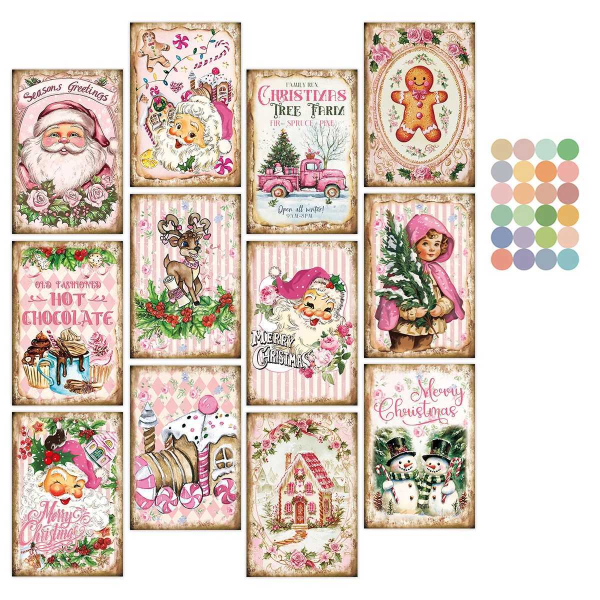 12pcs Shabby Chic Santa Christmas CardsVintage Postcard SetWall Art Picture Christmas DecorationsHoliday Gift for Friend H251210