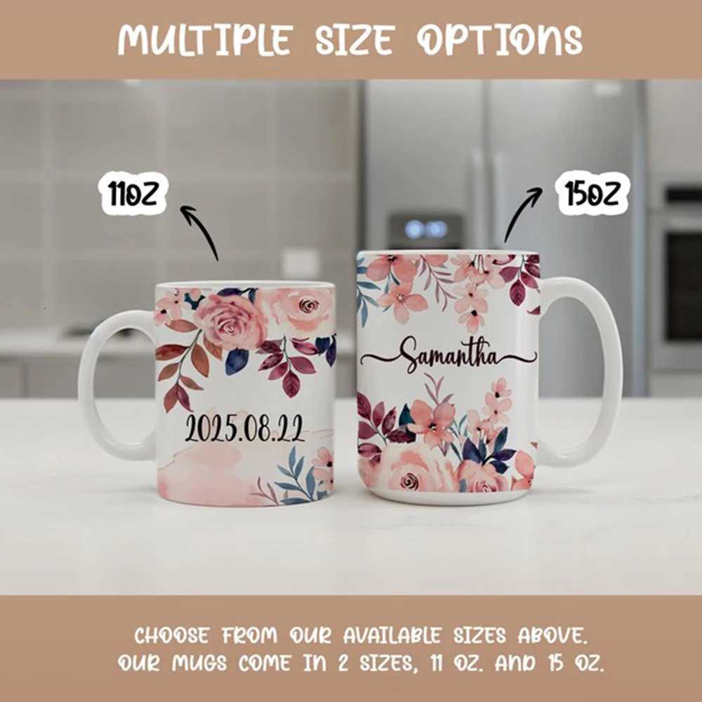 Customized Name Ceramic Mug Personzed Cherry Blossom Design Coffee Cup Pink Flower Mug Christmas Gift for Mom or Friend C251210