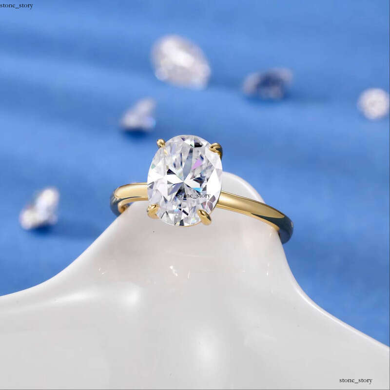 oval Moissanite Engagement Rings 18K Gold Plated 925 Sterling Silver Lab Created Solitaire VVS Moissanite Promise Ring for Women