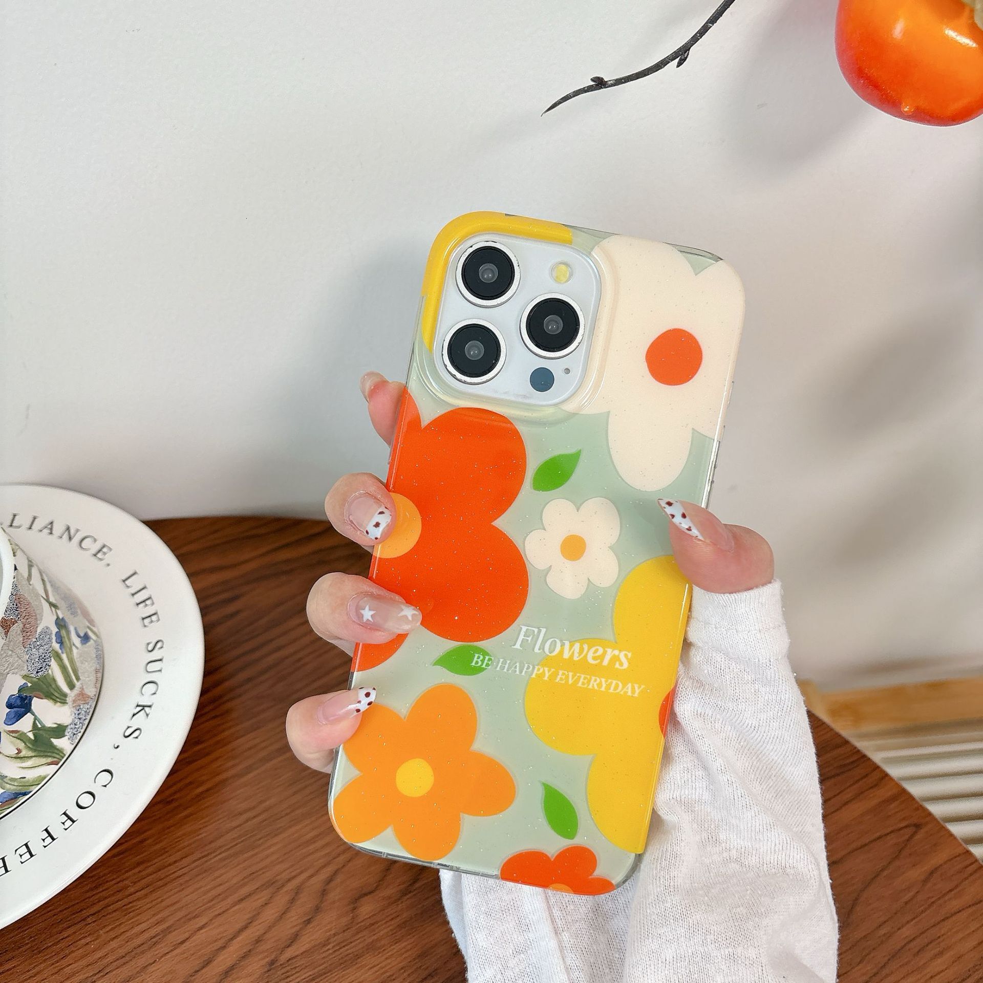 ins Oil Painting Colorful Flowers 17promax Compatible with iPhone16 Apple 15pro Glitter Phone Case 14 Shockproof