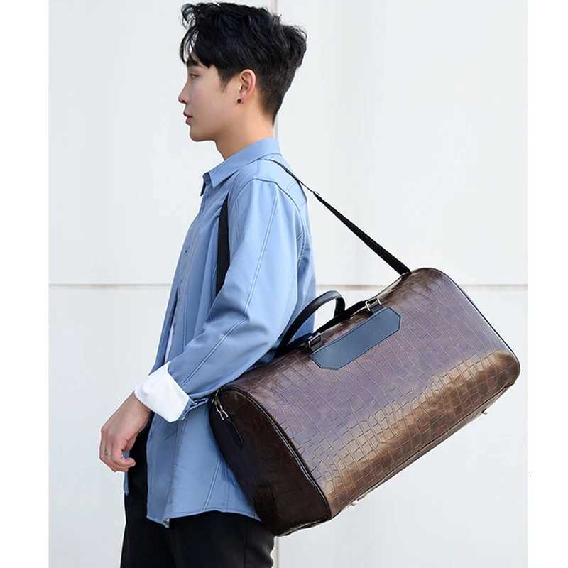 Travel Tote Handbag Casual PU Leather Bag Pyth Pattern M Gym Fitness Lage Duffle Shoder Sports Business Bag For Men Y251209