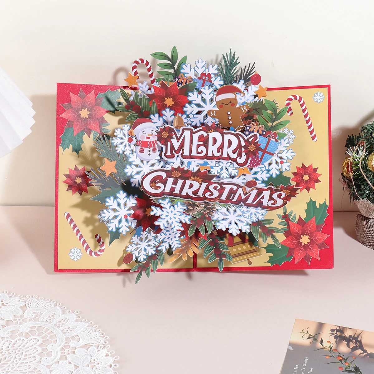 1PC Christmas snowflake floral pattern 3D -up greeting card holiday blessing thank you card includes envelope H251210