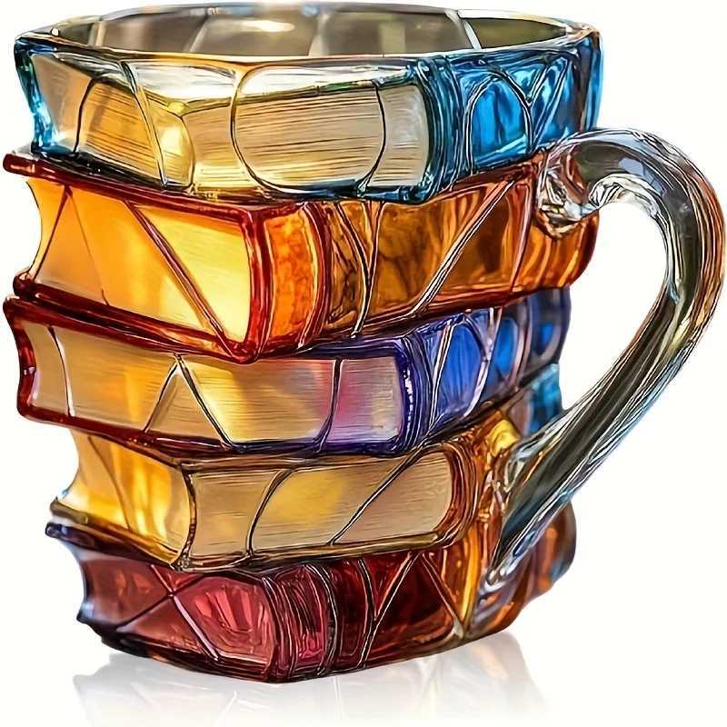 Handmade glass book mug 7oz stackable cup Vibrant 3D design the perfect unique gift for book lovers C251210