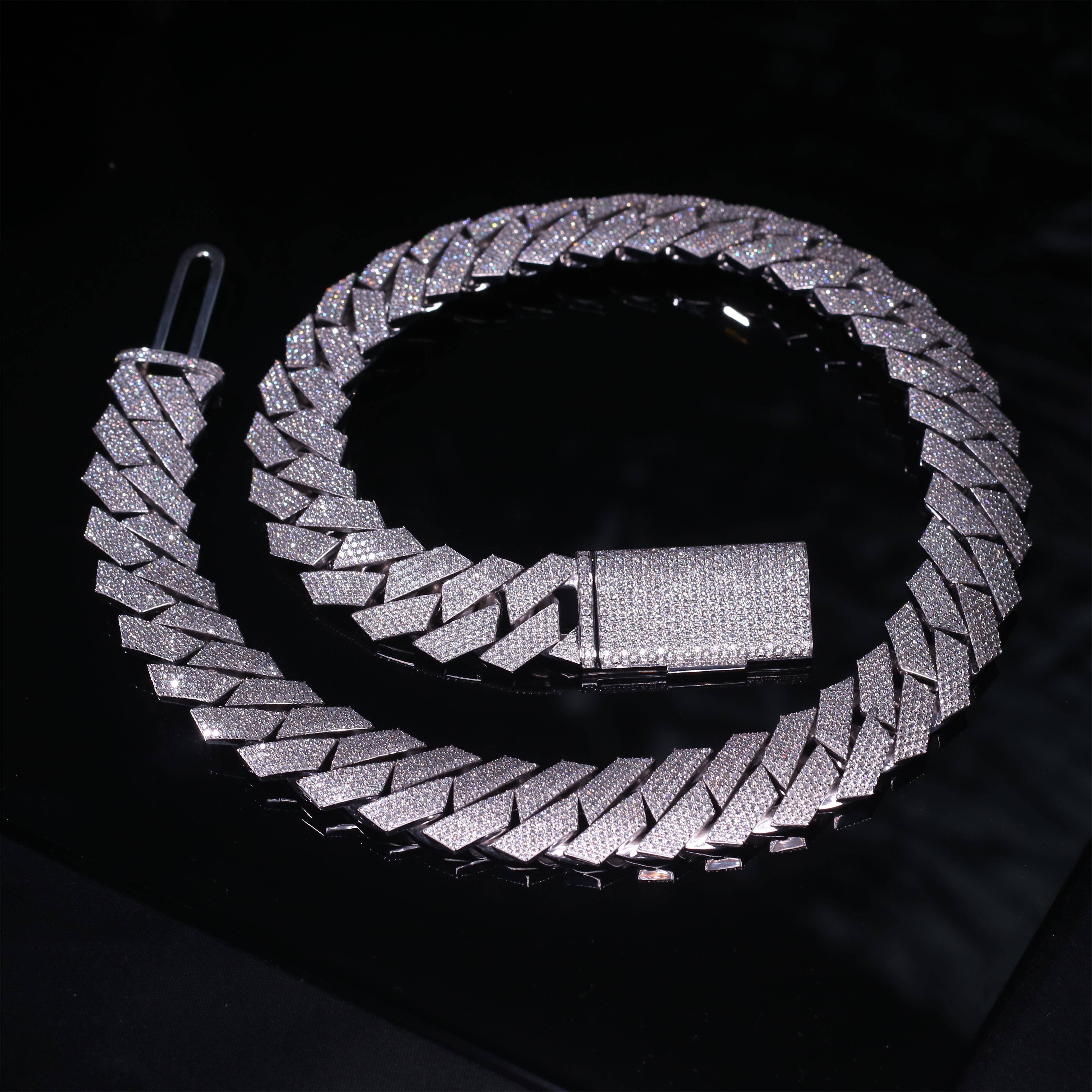Heavy Cuban Link Chain 22mm 5 Rows 925 Silver VVS Iced Out Diamond Moissanite Cuban Chain