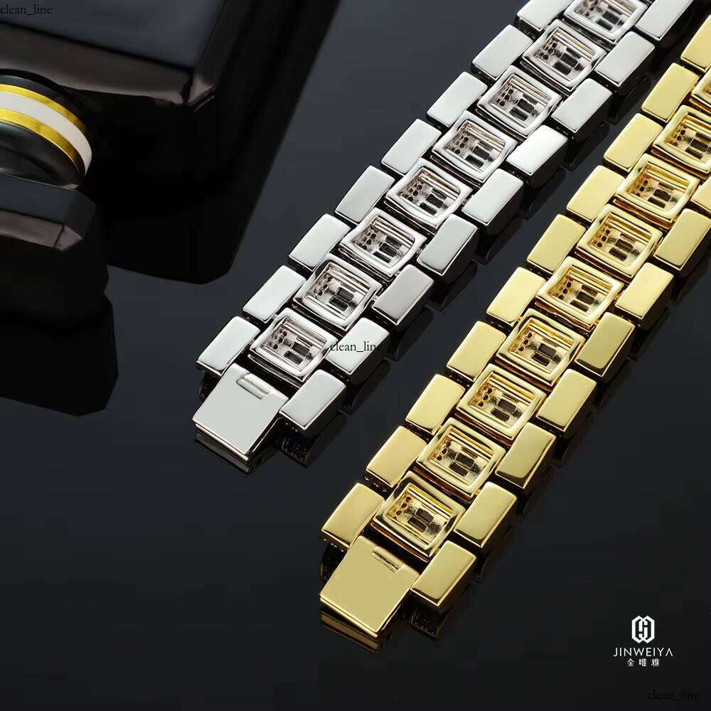 High Quality Hip Hop Men's 20mm Luxury VVS Moissanite 18k Gold Plated Iced Out Watch Chain Bracelet