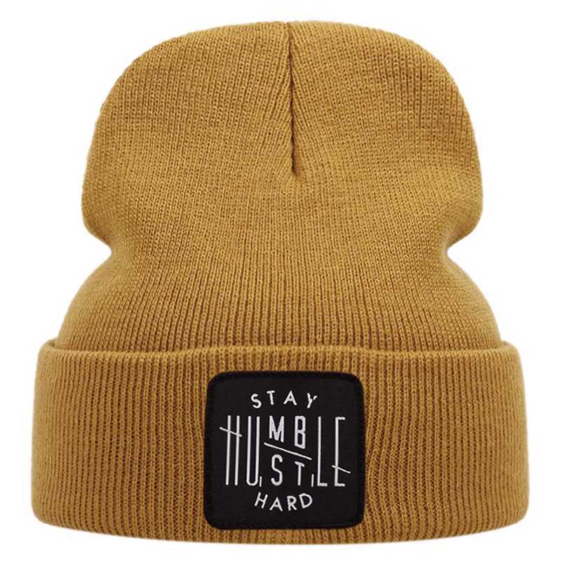 Luxury Stay Hard lettered knitted cap for Autumn and winter outdoor sports events Warm woolen cap for casual and versatile Y251209