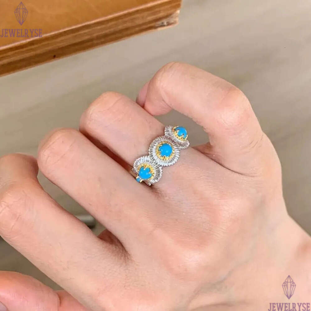 2025 summer new luxury blue turquoise daisy designer ring for women silver italy retro vintage charm elegant OL rings jewelry