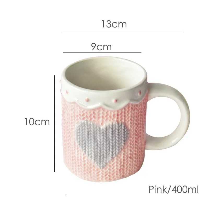 480ml Large Ceramic Coffee Mug Kawaii Bowknot Tea Cup Pink Wool Knitting Mug Dishwasher and Microwave Safe C251210