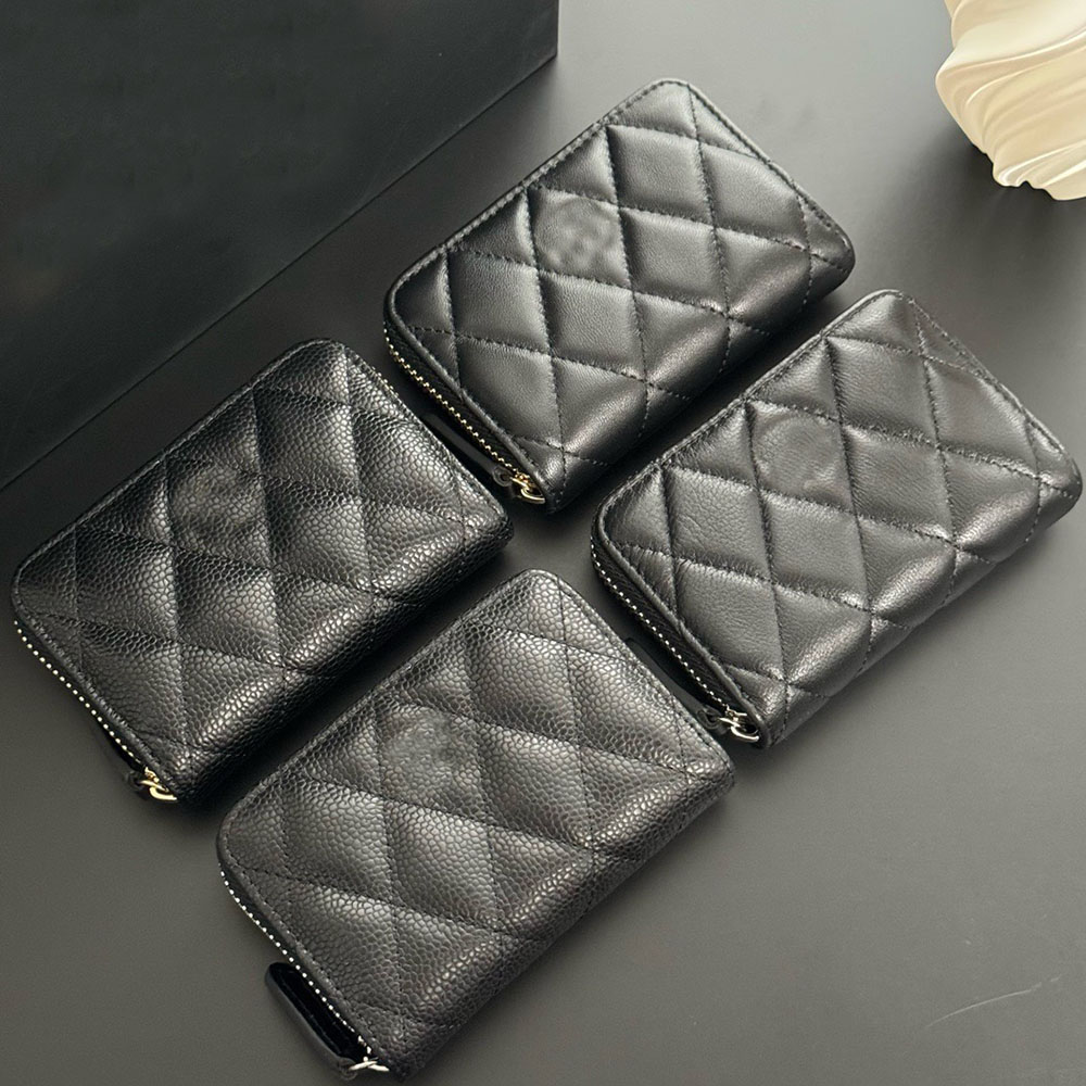 Wallet Cardholder Caviar Sheepskin Leather Women Wallet High Quality Credit Card Wallet Zipper Pocket Coin Purse Women's Purse Gold Silver Hardware Designer Wallet