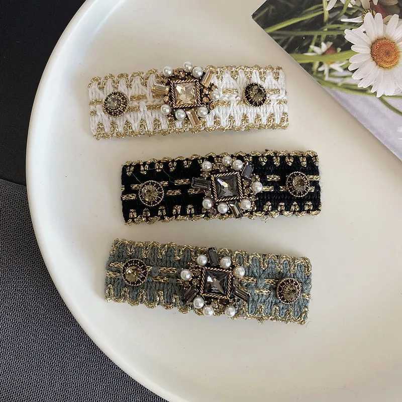 Luxury Brand High Quty Hair Clip Fashion Imitation Pearl Rhinestone Black White BB Clip Barrettes Girl Wen Hair Accories Y251210