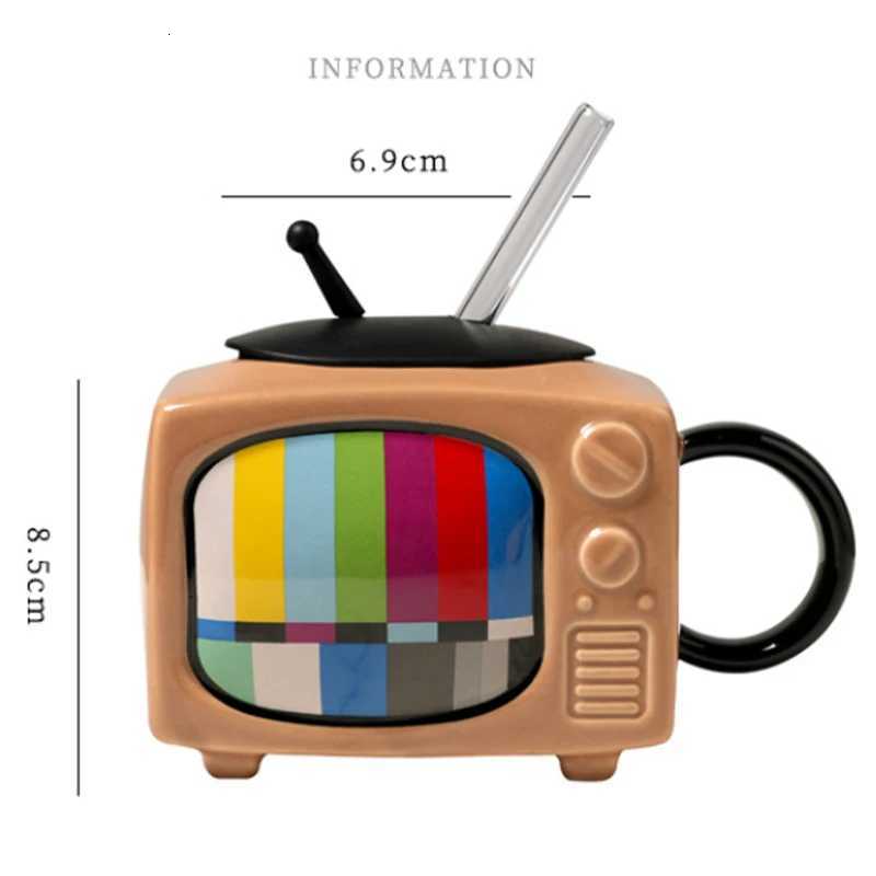 Strange Retro 3d Television Ceramic Coffee Mug Home Office Lids Straws Milk Cups Rare Desk Decorations Figurines Festival Gifts C251210