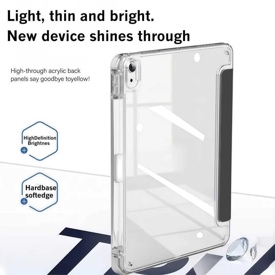 for iPad Air 4/5/6/7 M2 M3 Y-Shaped Stand CaseSlim Stylish Clear for ipad Case with Pencil Holder Mutil Angles Folding Cover H251210