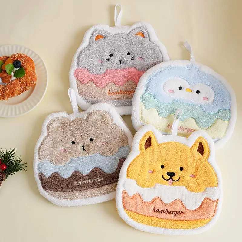 Cartoon Burger Animal Towel Hanging Kitchen Hand Wipe Thickened Handkerchief Rag Absorbent With Hanging Loop Bathroom Supplies C251210