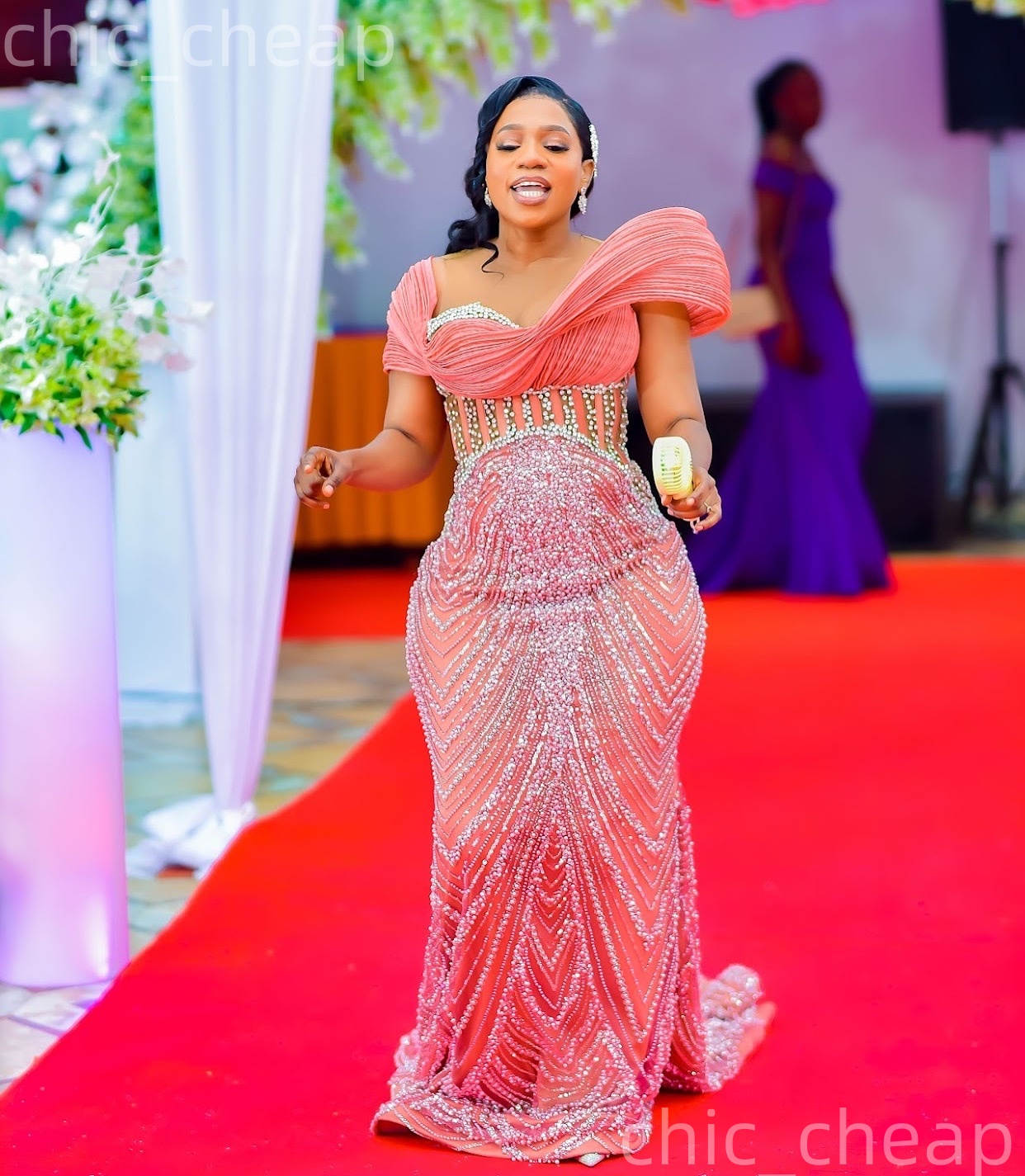 Aso Ebi Blush Pink Mermaid Prom Dresses 2026 Pearls Sheer Neck Sequined Evening Formal Party Second Birthday Engagement Gowns Plus Size Dress For Spec