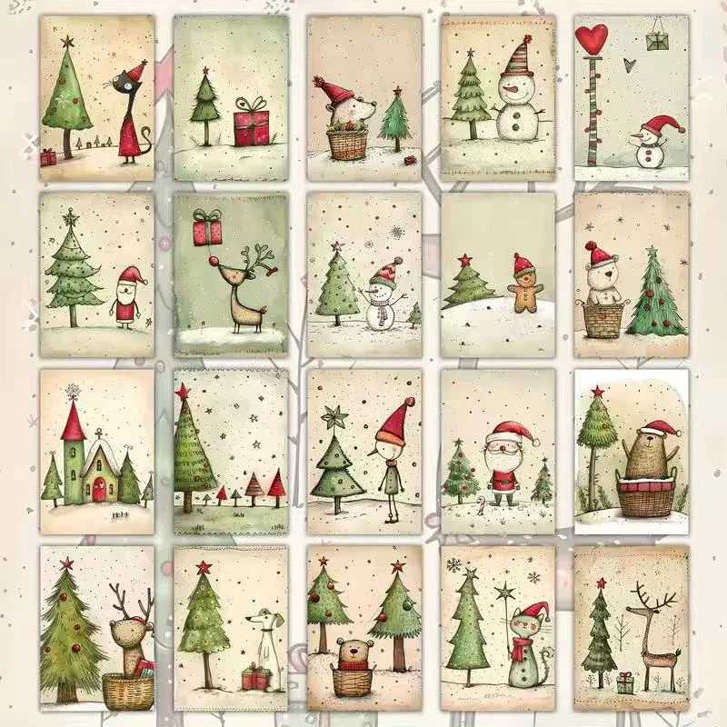 20 Cute Christmas Cards Vintage Christmas Postcards with Winter Scenery Birthday Gifts Thick Cardstockfor Collecting and Gifting H251210