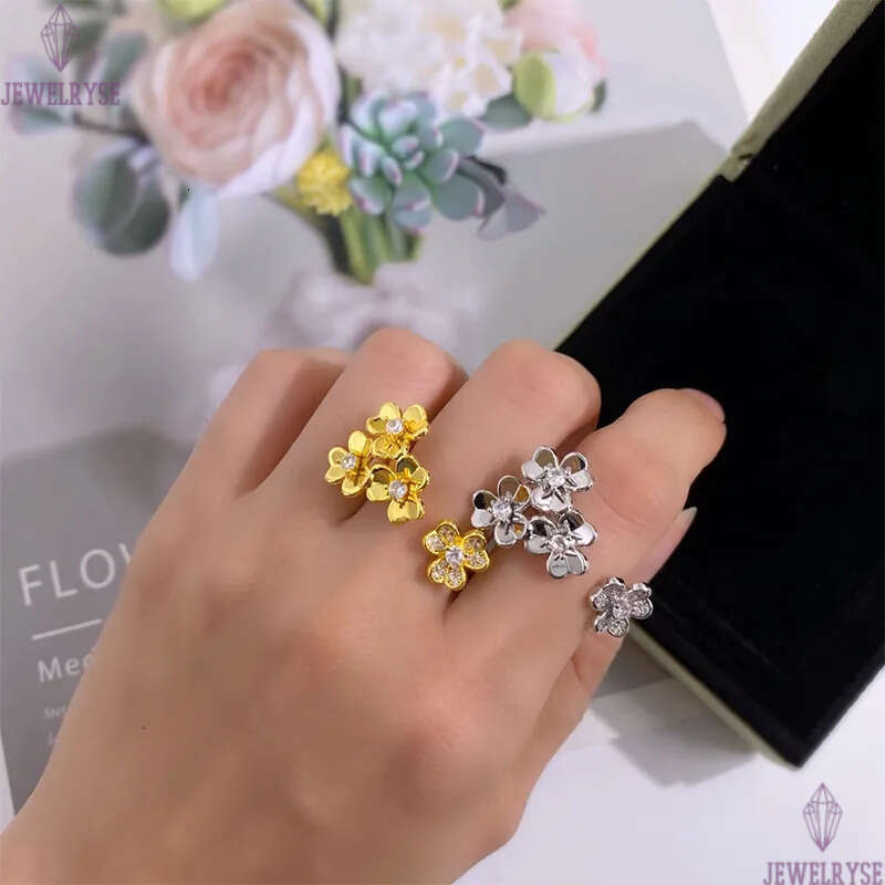 Luxury clover flower designer charm ring jewelry 18k gold silver shine crystal flowers rings