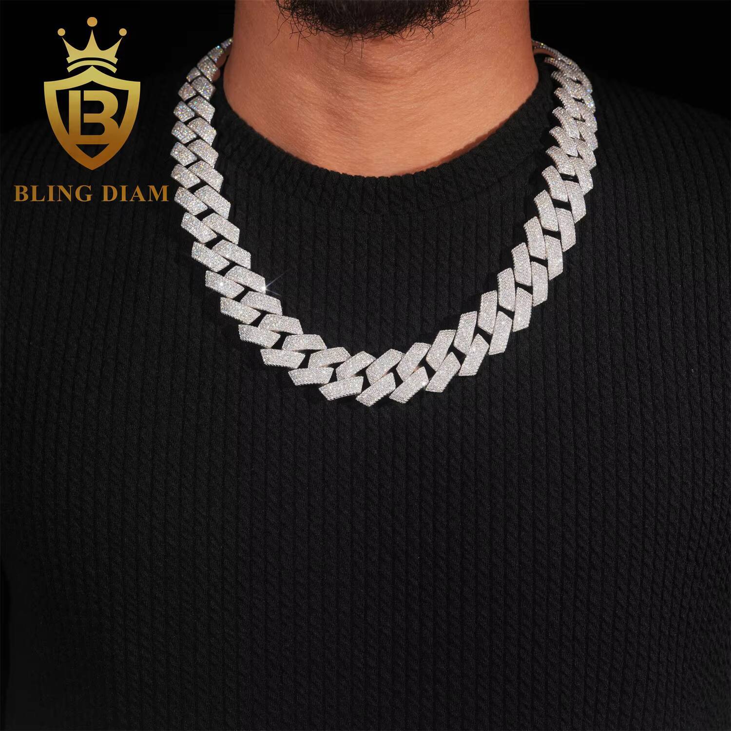 High Quality 20mm Hip Hop Jewelry Cuban Llink Chain 925 Silver Moissanite Diamond Cuban Link Bracelet Pass Diamond Tester