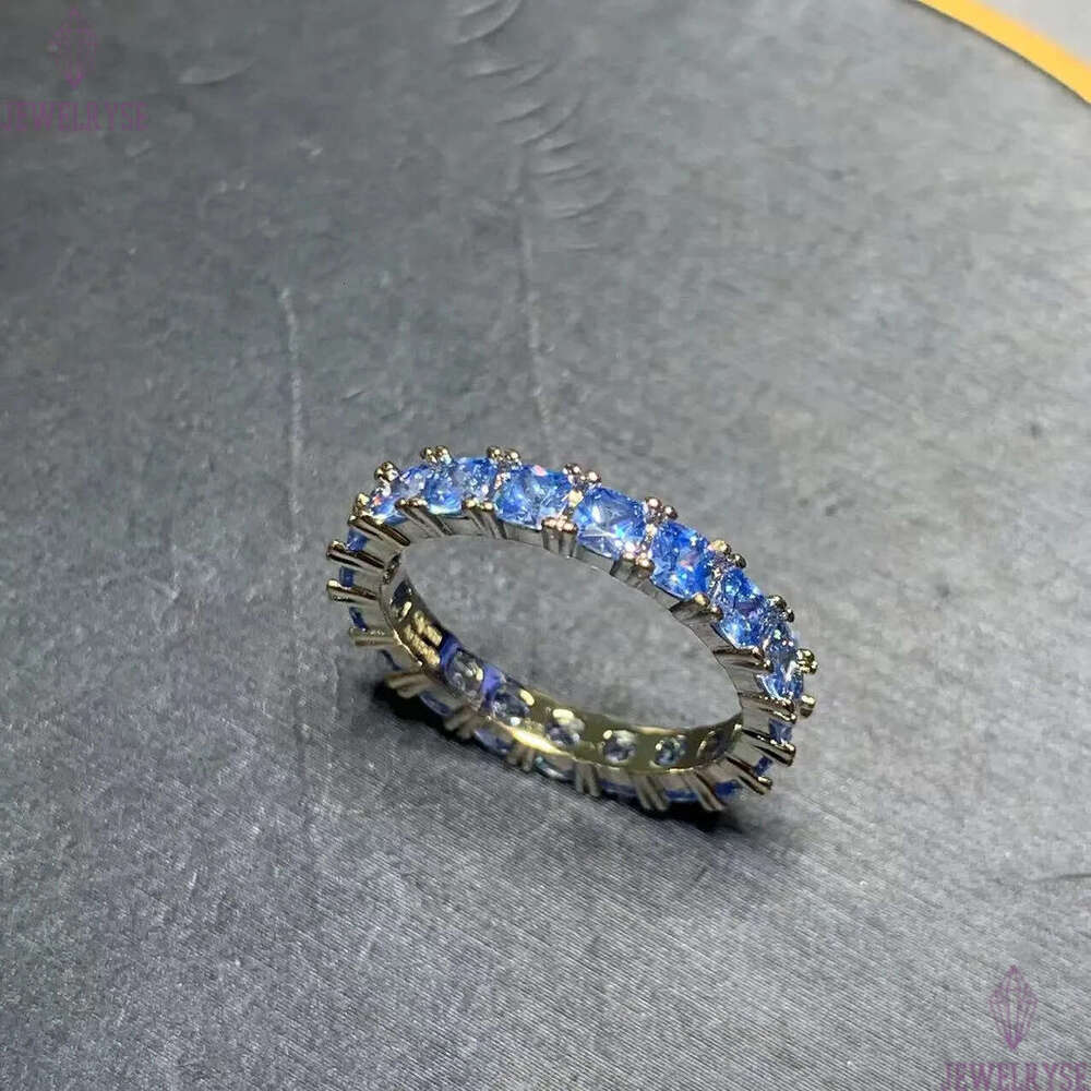 Luxury blue stone square designer rings for women shine crystal bling diamond silver retro vintage geometry love ring jewelry gift