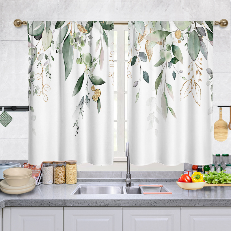 YL-37930 Spring Floral Digital Print Kitchen Filter Curtain Living Room Cafe Bathroom Short Curtain Rod