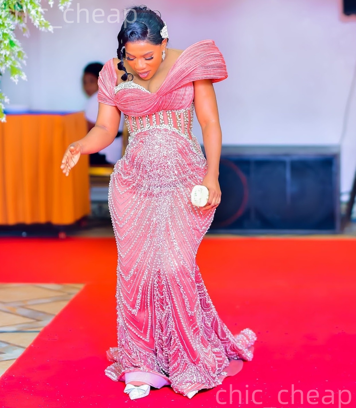 Aso Ebi Blush Pink Mermaid Prom Dresses 2026 Pearls Sheer Neck Sequined Evening Formal Party Second Birthday Engagement Gowns Plus Size Dress For Spec