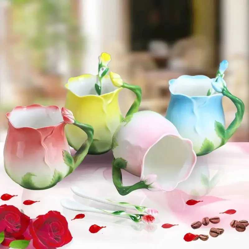 Pink Ceramic Coffee Cup European Bone China Three-dimensional Flower Home Afternoon Camellia Tea Cup C251210