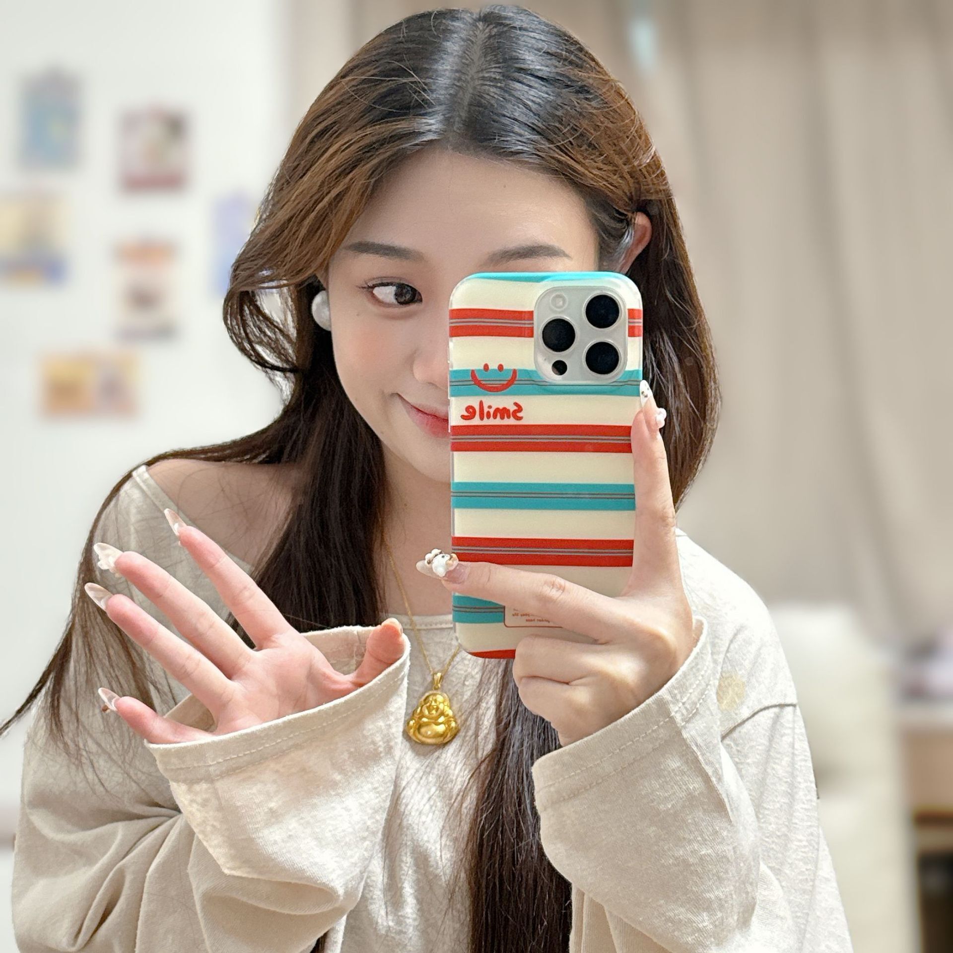 Japanese and Korean INS English Smiley Face Striped for iPhone 17 Max Apple 16 Pro Phone Case 15 Matte 14