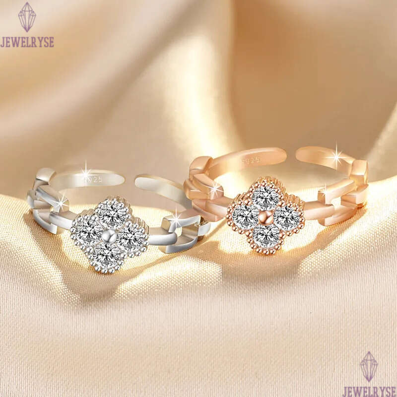 korean sweet fashion clover designer band rings for women cz zircon shining crystal open silver rose gold bling diamond love ring party jewelry gift