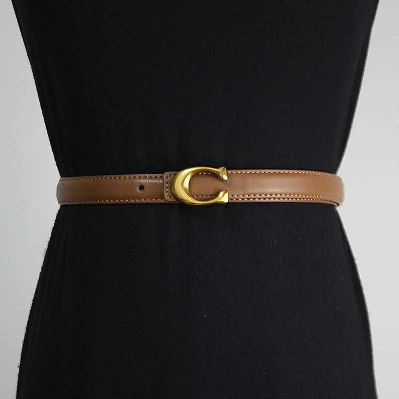 Luxury Elegant Womens Leather Belt - 3D Letter Buckle Soft Cowhide Versatile Styling for Pants Dresses Classic New Arrival Y251210