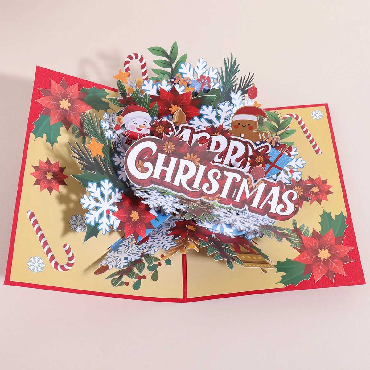 1PC Christmas snowflake floral pattern 3D -up greeting card holiday blessing thank you card includes envelope H251210