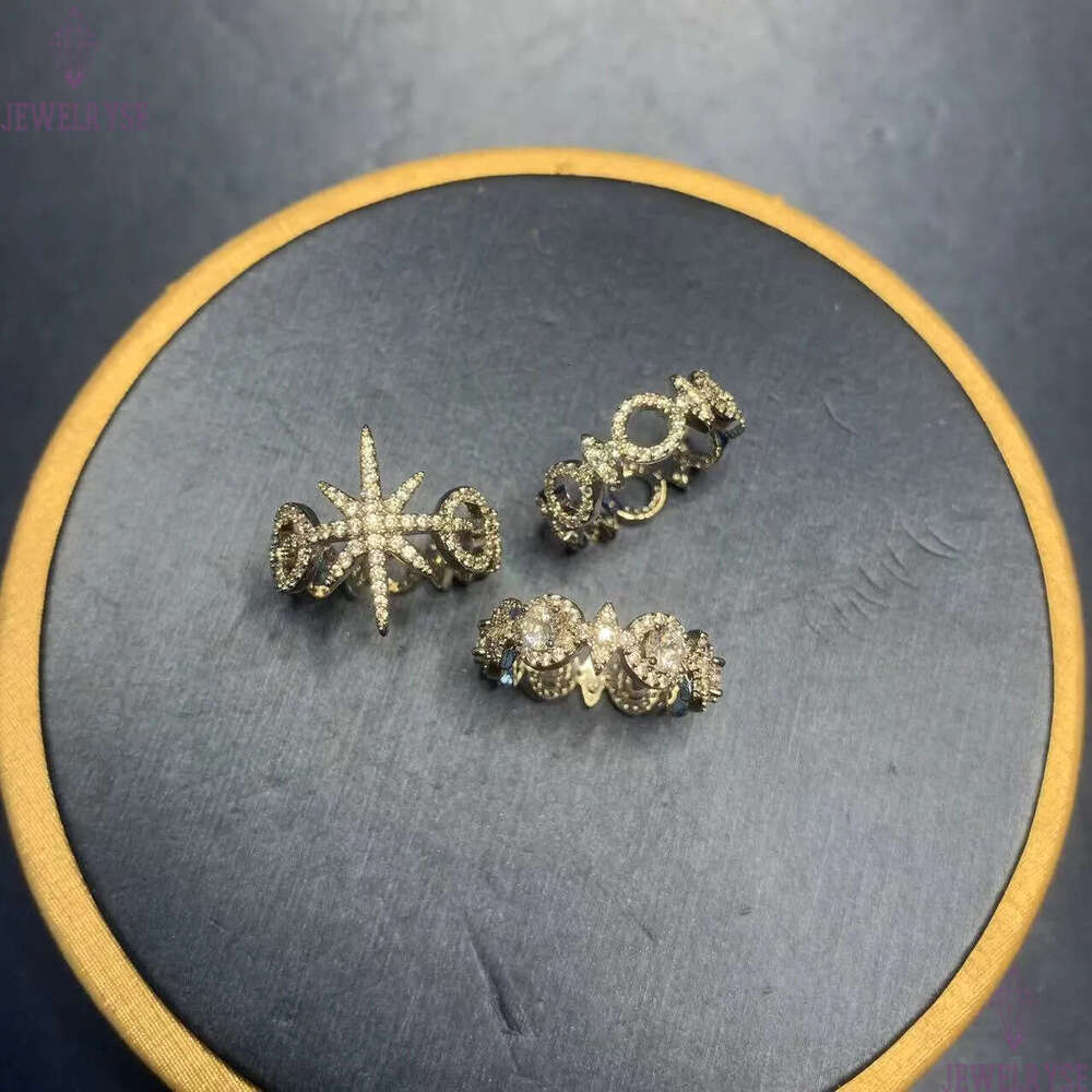 luxury silver diamond star designer ring for women retro vintage shine crystal circle round hollow charm elegant rings jewelry
