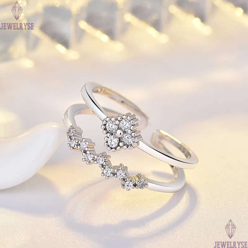 Sweet clover designer ring for women girls s925 silver classic simple double row diamond sparkling crystal band rings jewelry