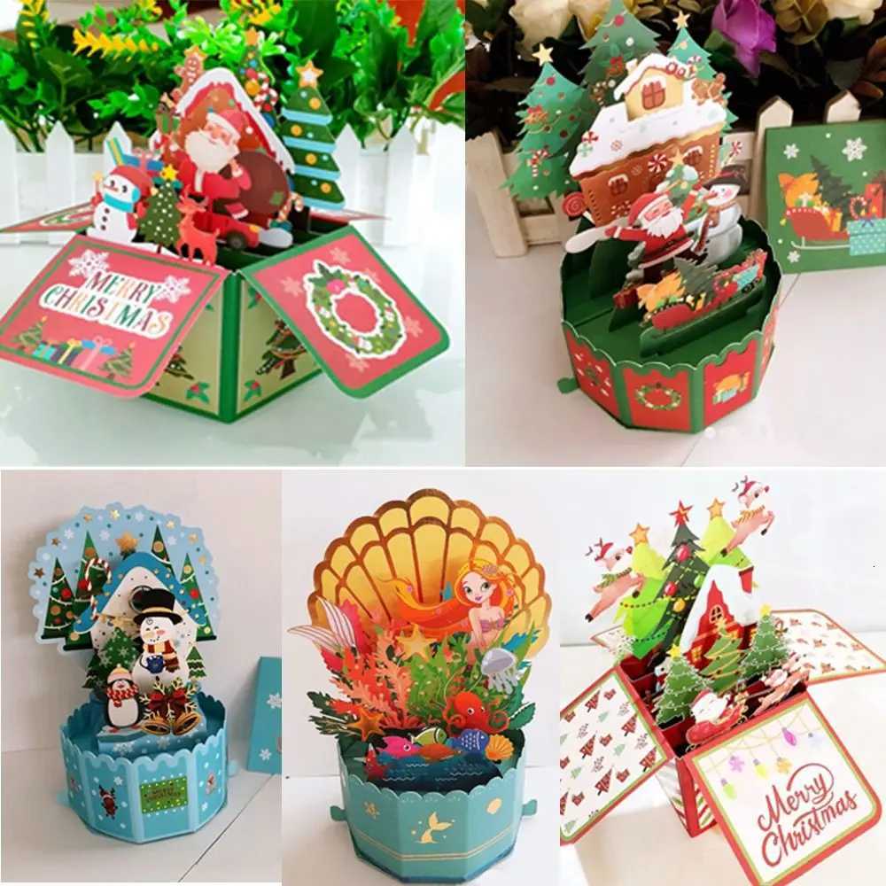 3D Up Greeting Cards Merry Christmas Cards New Year Greeting Cards Blessing Postcard Swan Mermaid Thank You Cards Decor Gift H251210