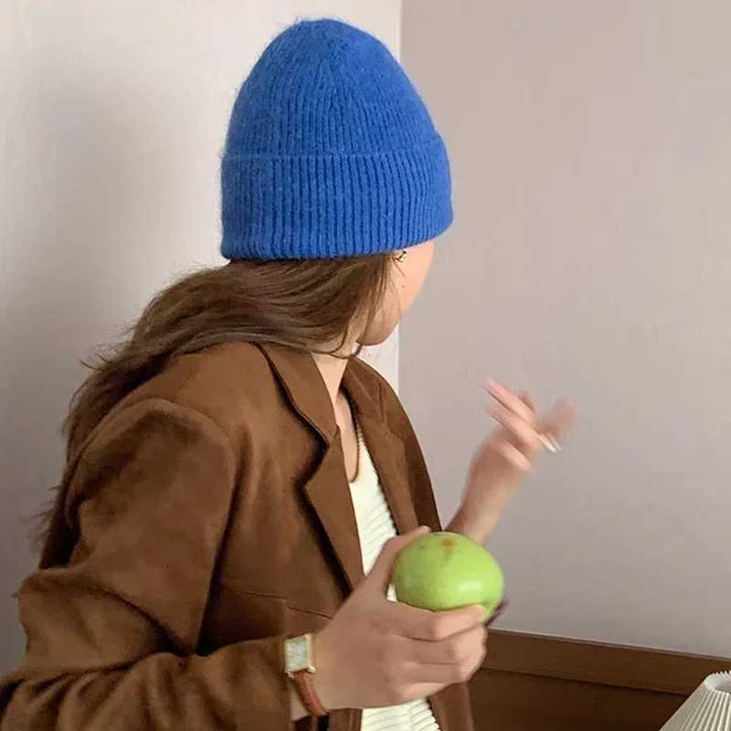 Luxury 2024 Angora Knit Winter Hat For Womens Rabbit Fur Fluffy Knitted Beanies Korea Luxury Bonnet Female Soft Warm Skullies Beanies Y251209