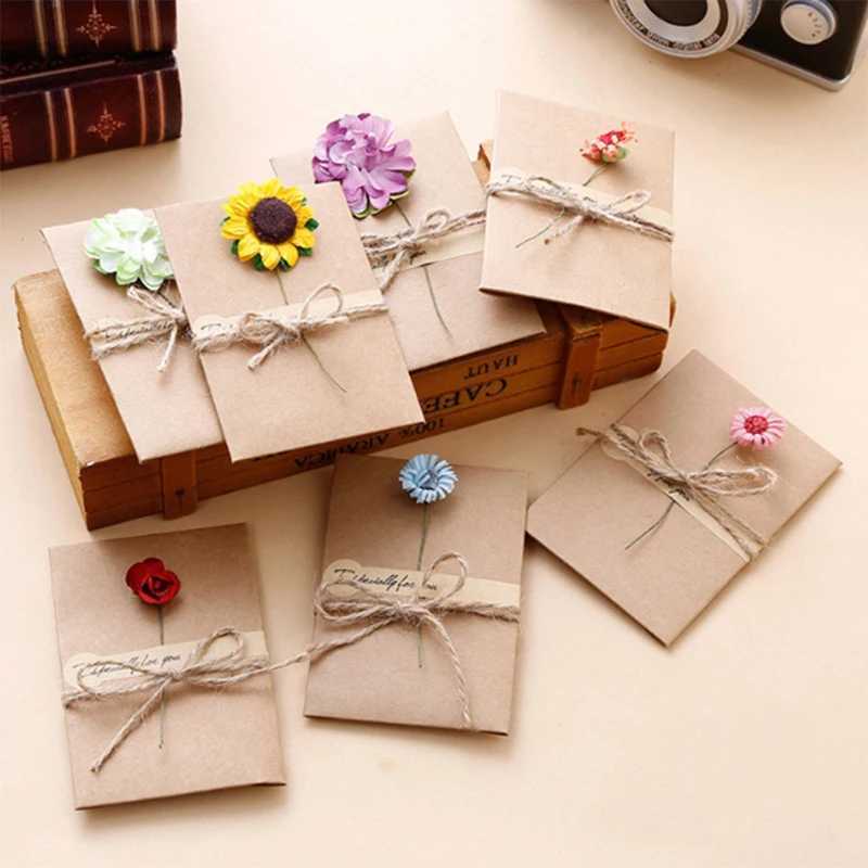 10Pcs mini Vintage Dried Flowers Greeting Card Handmade Blank Note Card Thank You Cards Birthday Wedding Party Invitation Card H251210